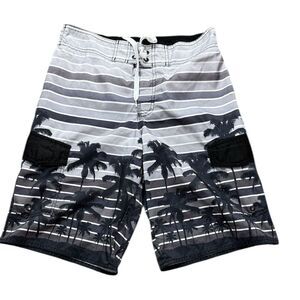 Hang Ten Black & Gray Palm Tree Swim Trunks